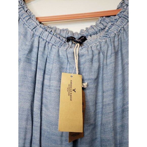 American Eagle Outfitters Women XS Romper Blue Lacy Cold Shoulder 3/4 Sleeve NWT - Picture 5 of 7